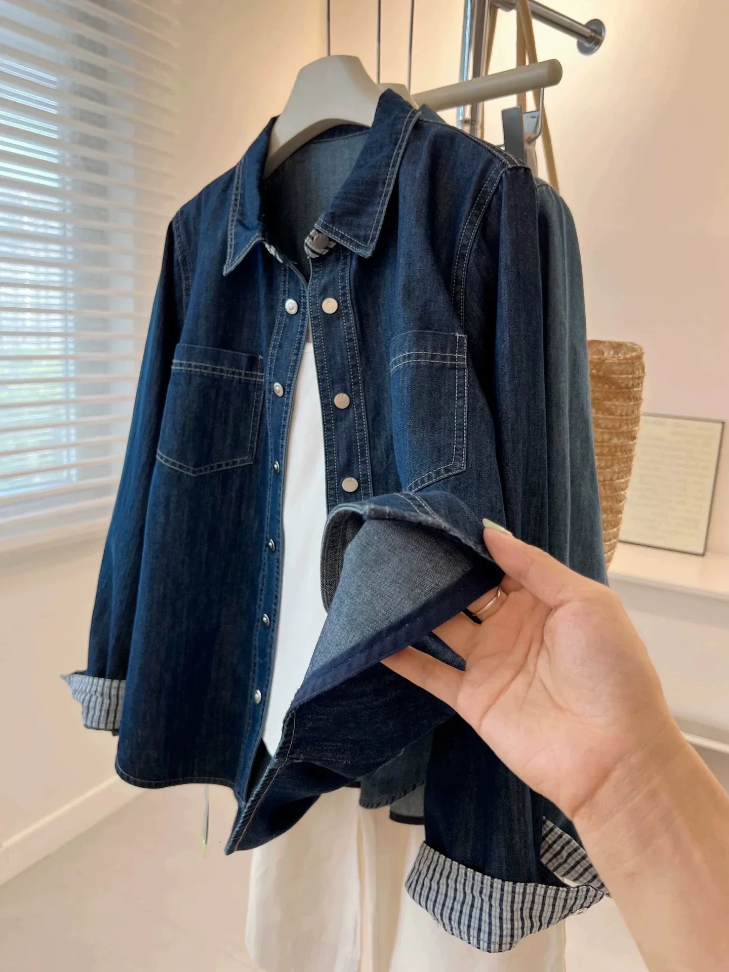 

Blue Collar Denim irt Women Loose Fit Slimming Design Open Cardigan Outerwear Casual Sle Long Sve Pure Color