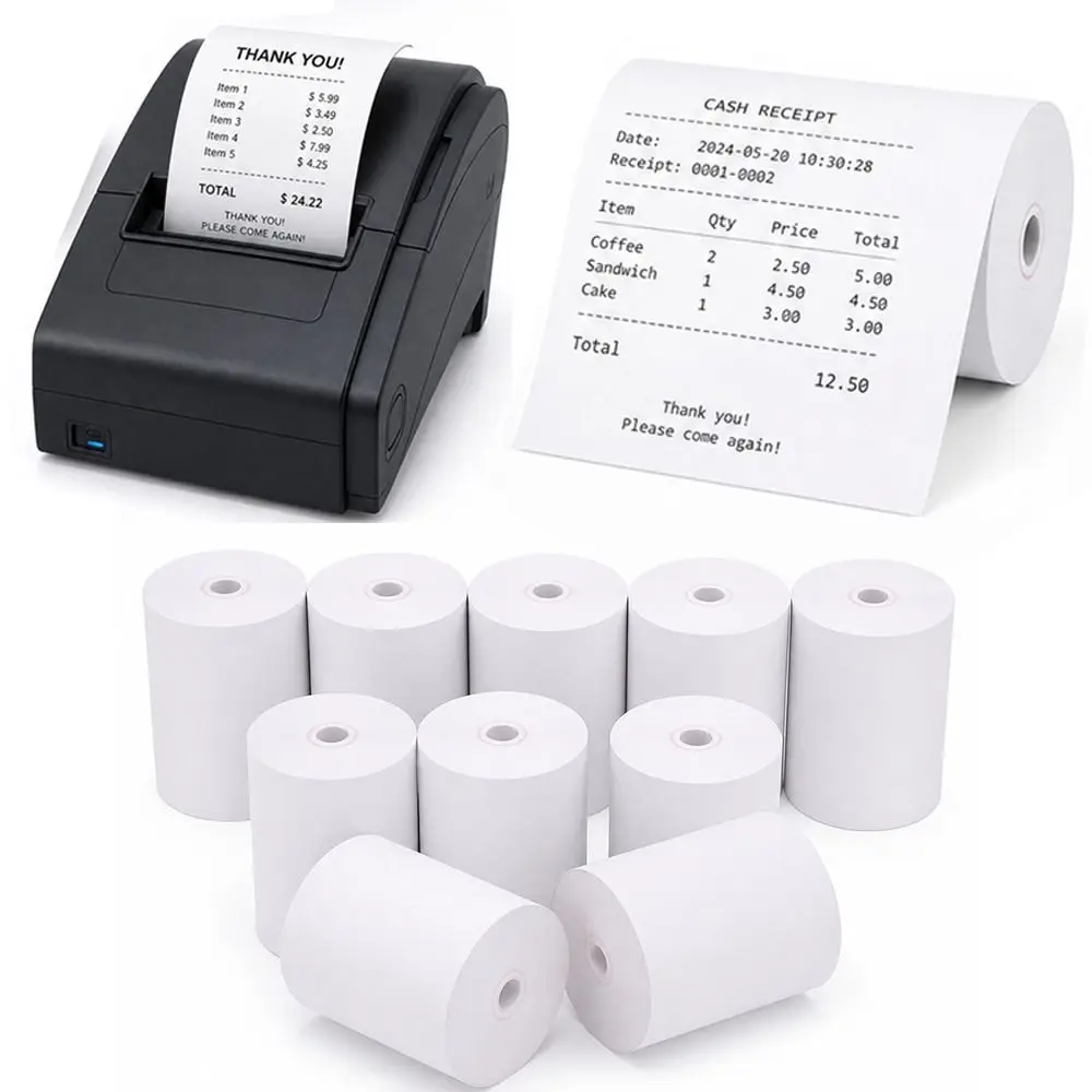 10Pcs 57x40mm Thermal Paper Roll White Clear Printing Receipt Paper Roll Smooth Feed Printer Paper Roll