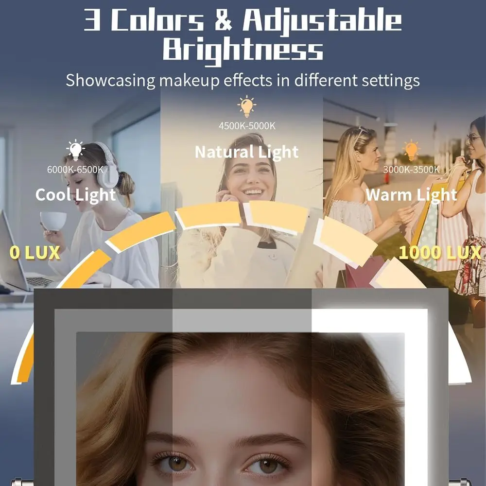 مرآة مكياج مضيئة بإضاءة LED على الوجهين، قابلة لإعادة الشحن بقدرة 4000 مللي أمبير في الساعة، تكبير 1X/10X، قابلة للتعتيم باللمس 360 درجة ° ذراع دوار للخفافيش #3