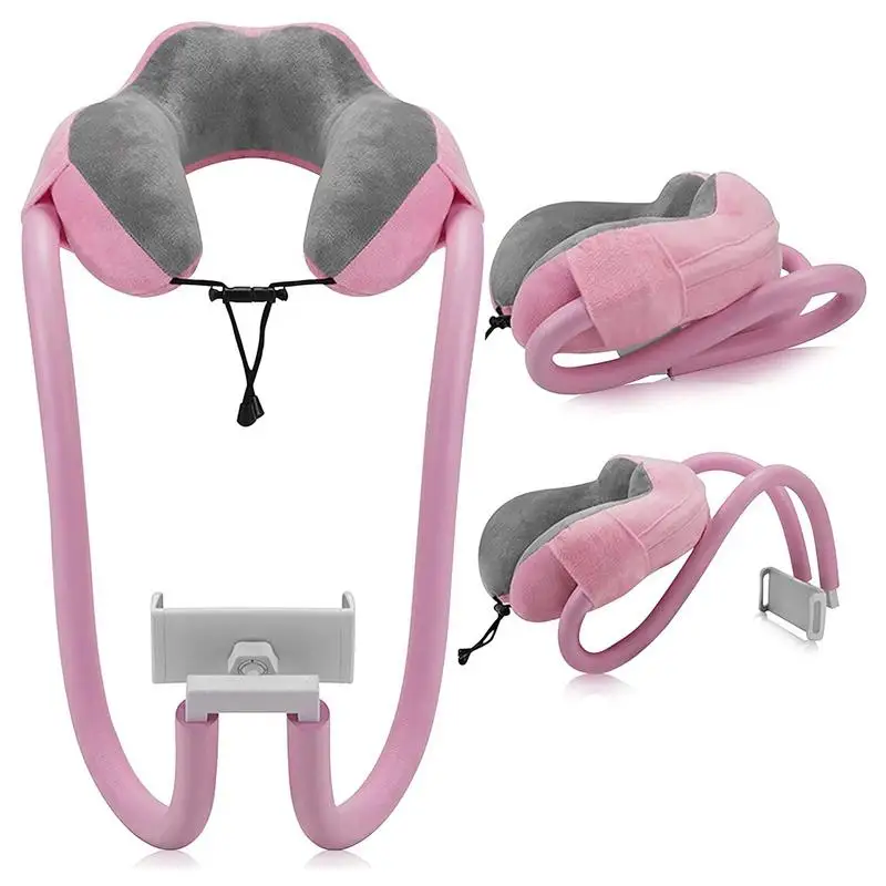 U-Shaped Neck Pillow With Gooseneck Tablet Phone Holder Sleep Cushion with Flexible Phone Reading Holder for Travel Office