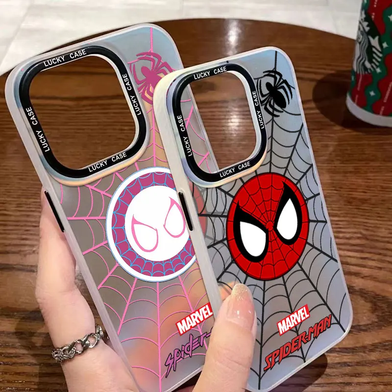 Spiderman Gwen casing ponsel pasangan, casing penutup mewah gradien Laser Matte Aurora 4G 5G untuk OPPO Reno 5 6 7Z 8T 10 Pro Plus