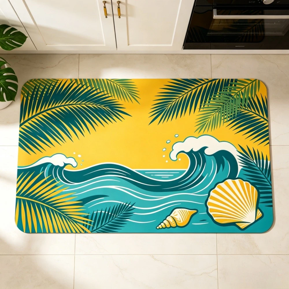 VIKAMA Beach Sunset Diatom Mat Absorbent Quick Drying Non-Slip Bathroom Floor Rug for Shower, Kitchen, Entryway, Laundry Room