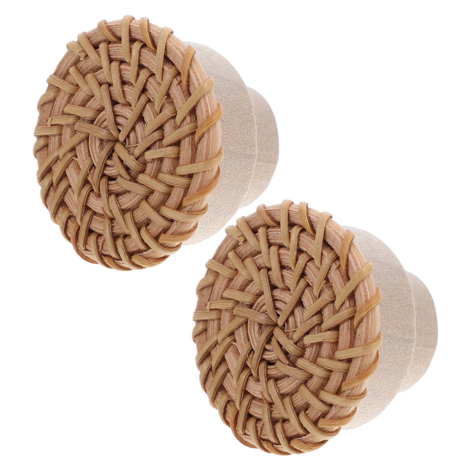 

2pcs Rattan Mushroom Knobs Wood H Drawer Pulls Dresser Furniture Knobs Vintage SolidWooden H les for Cupboard Wardrobe