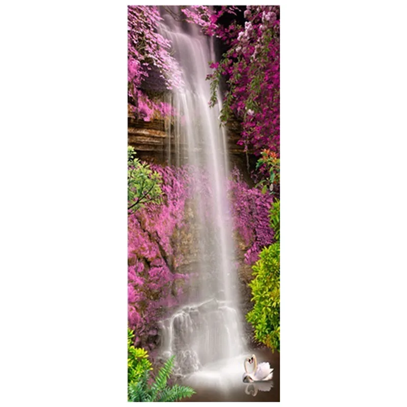 Garden Waterfall Door Stickers Clear Water Pool Scenery PVC Mural Home Decorations 3D Room Wall Art Waterproof Poster Wallpaper