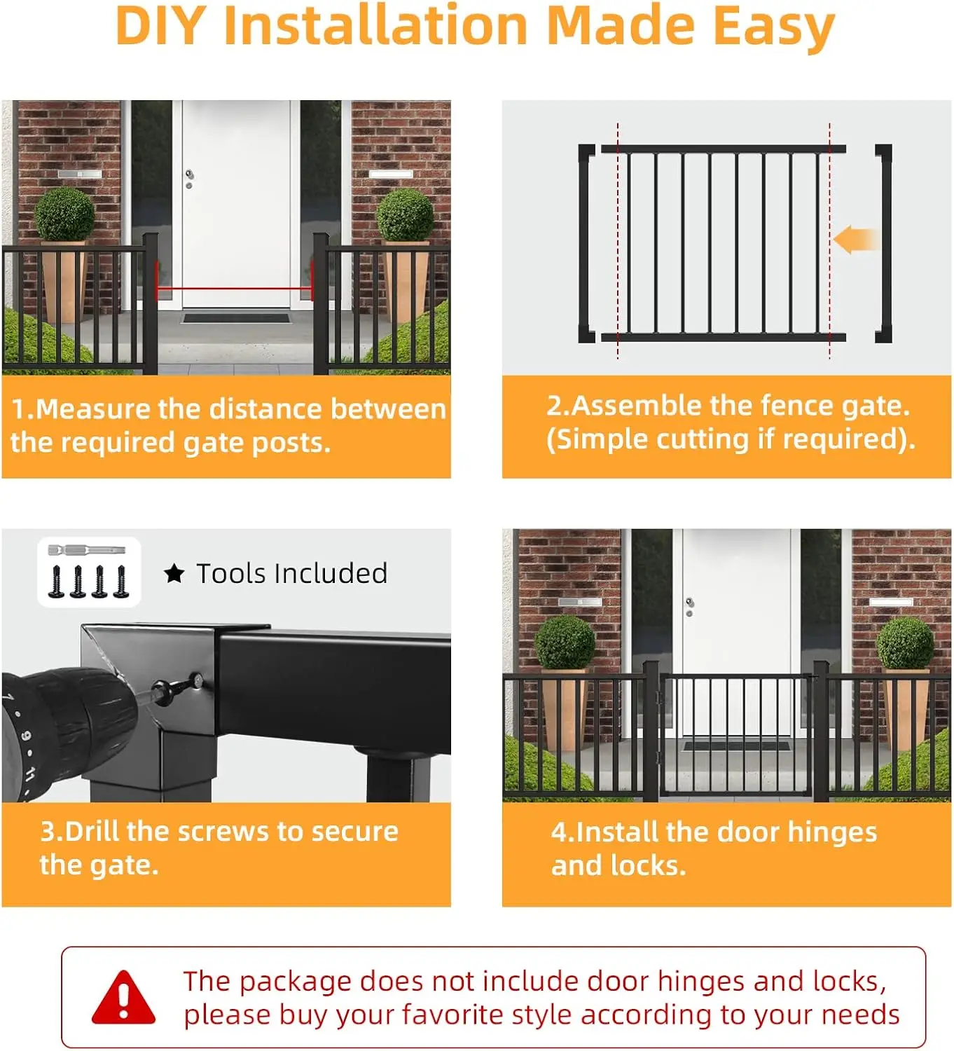 بوابة سياج سطح السفينة في الهواء الطلق، بوابة سطح السفينة 42 بوصة ارتفاع × 48 بوصة عرض أسود عالي التحمل مضاد للصدأ مع عرض قابل للتخصيص، بوابة معدنية لإعادة الإعادة #3