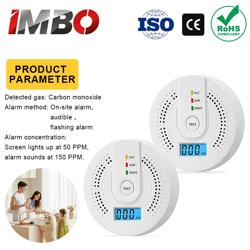 Carbon Monoxide Detector LCD Digital Display CO Alarm Sound & Flash Alert Battery Powered Home Indoor Gas Detector