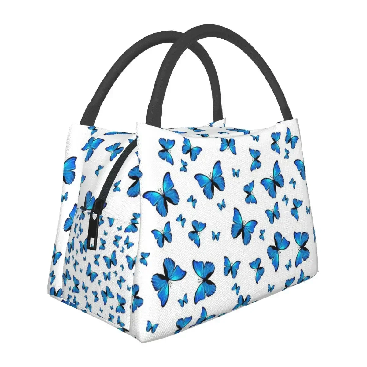 

Blue Butterflies Print Lunch Bags Insulated Bento Box Portable Lunch Tote Picnic Bags Cooler Thermal Bag for Woman Kids School