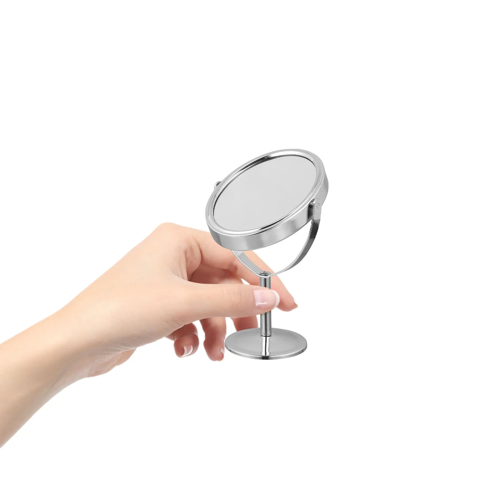 مرآة مكياج فضية قابلة للدوران على سطح الطاولة، مرآة سطح مكتب دوارة مزدوجة الجانب، شفافة بدون تشويه، خفيفة الوزن #1