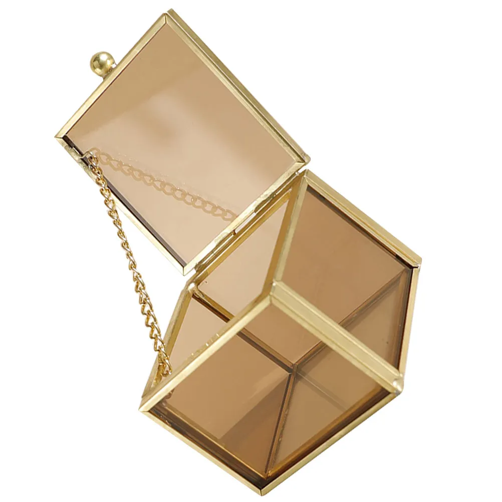 

Square Glass Jewelry Box Vintage Style Brass Frame Lidded Storage for Earrings Rings Necklaces Bracelets Trinkets Home Decor