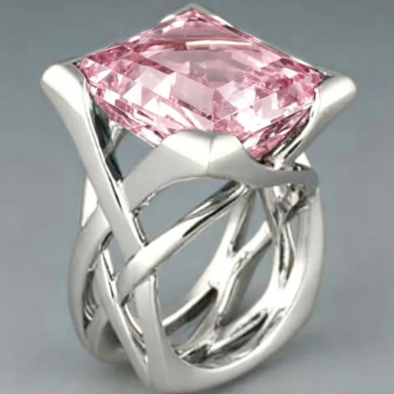 Huitan Ring mit hohlem Kreuz-Design für Damen, goldfarben, mit leuchtend weiß/blauem CZ, modisches Hochzeitszubehör, eleganter Partyschmuck – Detail 19