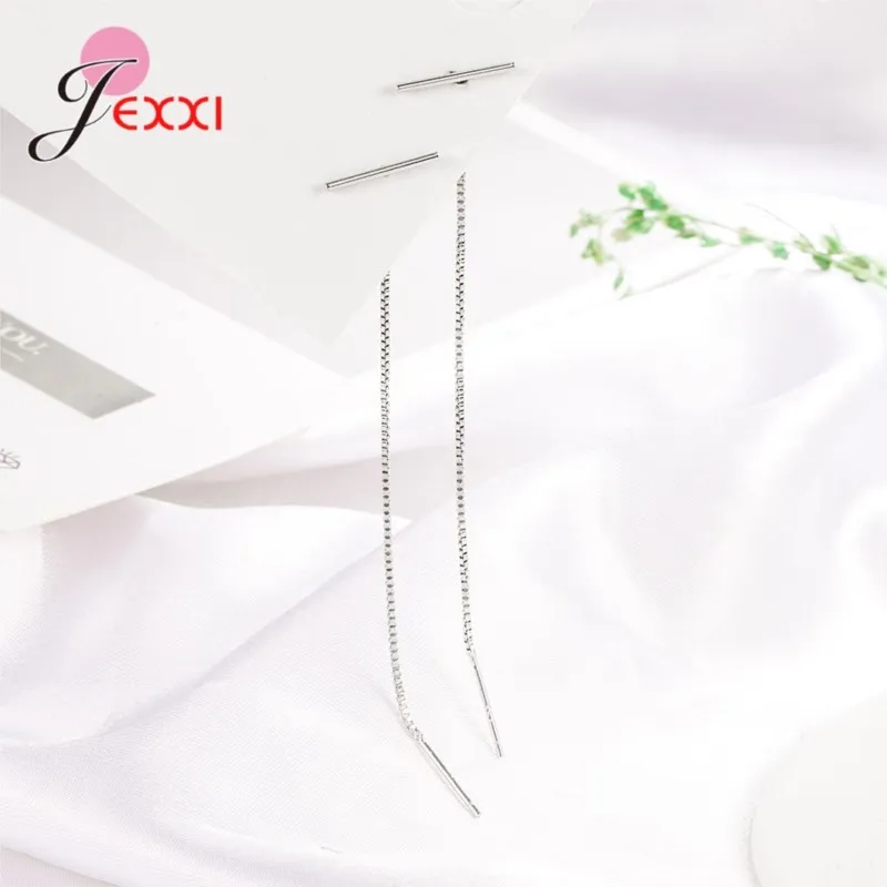 Novel Design Geometric Earring Long Tassel Drop Earrings For Women Genuine 925 Sterling Silver Wedding Engagement Jewelry