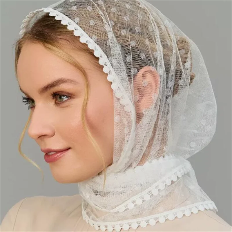 

Lace Mantilla Veils Spanish Style Muslim Head Covering Scarf Shawl For Women White Church Veil Catholic Chapels Veil For Wedding