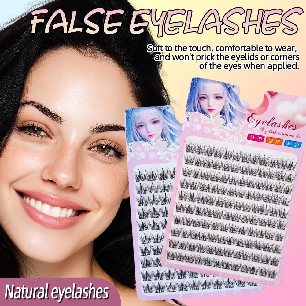 Lazy 3-Step Natural Manga Eye Lashes Thin D Curl Soft Synthetic Fiber False Eyelashes 120 Clusters Easy Application For Beginner