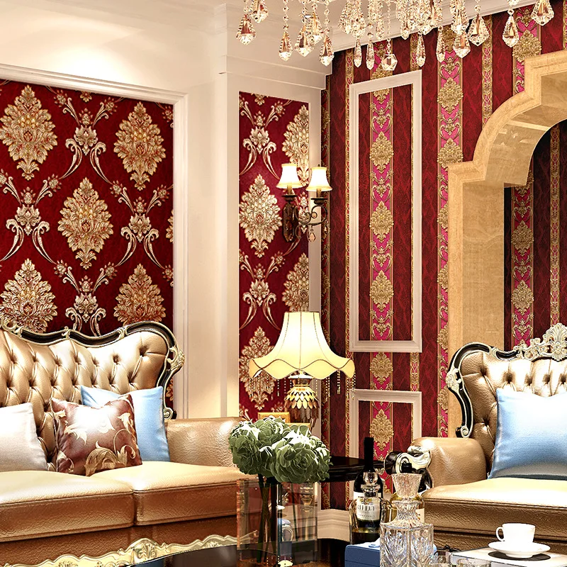 3D Stereo European Style Luxury High End Bedroom Room Cozy Living Room Vertical Stripe Grand TV Background Wall Paper