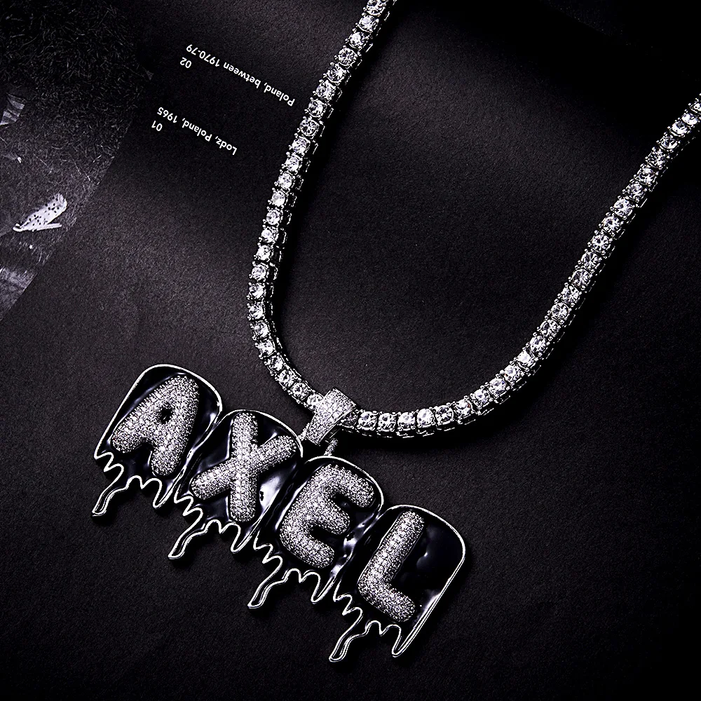 Custom Name Necklace Hip Hop Enamel Letter Pendant Waterproof Jewelry 3D Luxury Jewelry Fathers Day Gift for Him Husband