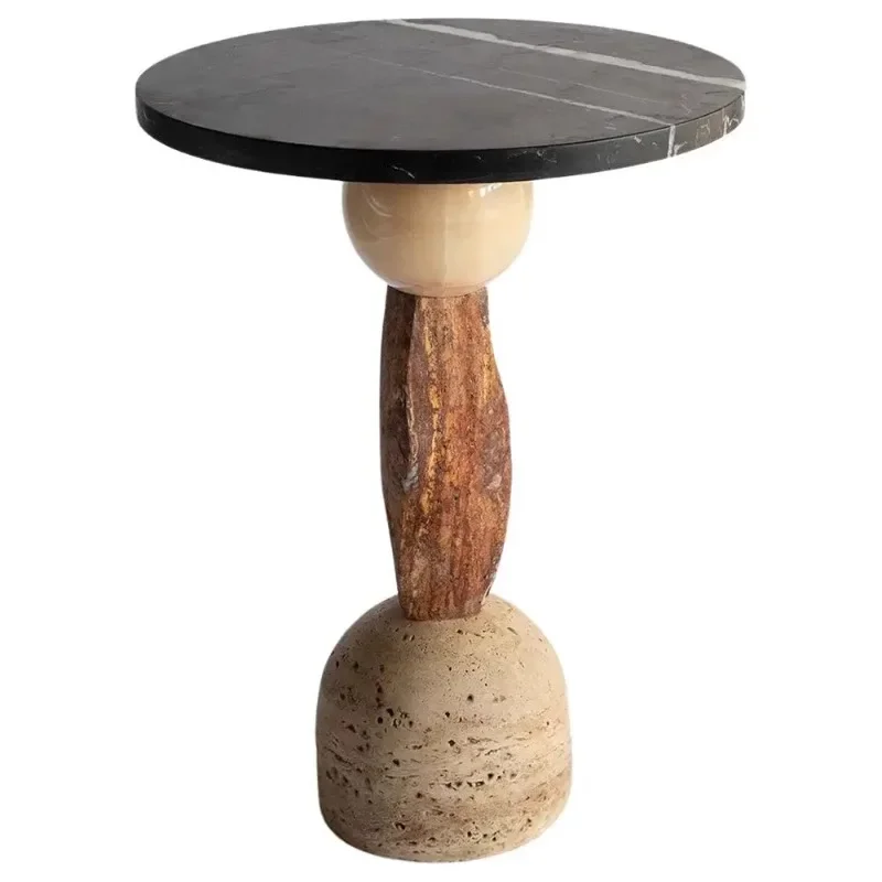 Italian minimalist high-end marble small apartment living room sofa side table movable travertine luxury stone