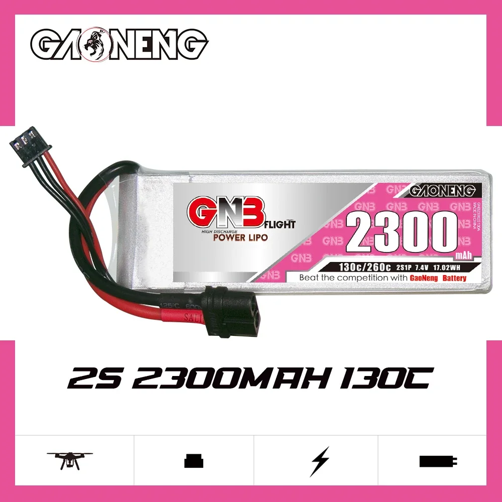 

GAONENG GNB 2300mAh 2S 130C 260C 7.4V XT60 LiPo Battery Volantexrc RC Boat HobbyZone Air Plane Aerial Photography Model