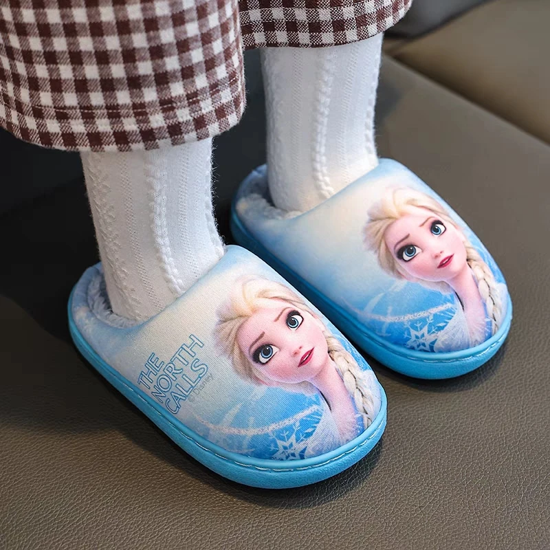

Frozen Elsa Princess Cotton Slippers For Girls Autumn Winter Warm Plush Cotton Shoes Printed Cartoon Cute Baby Girl Home Slipper
