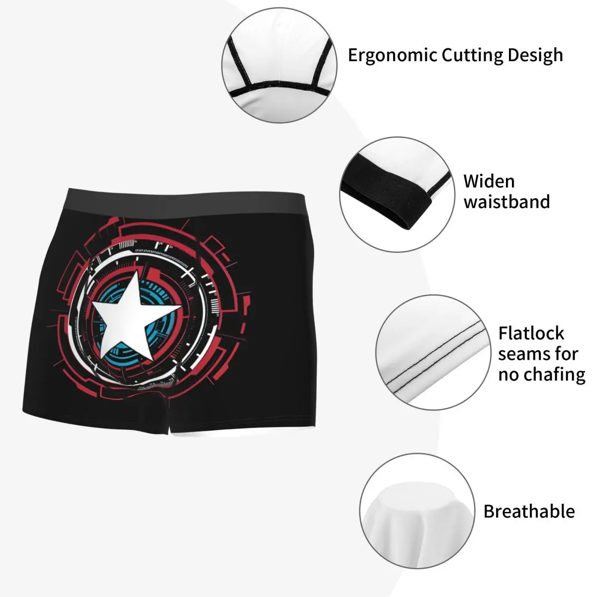 Calção com estampa Marvel Super Hero masculino, cueca Capitão América, calcinha respirável, cueca boxer