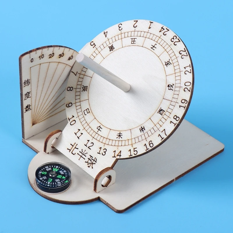 ADWE Sundial-Scientific Model Practical Wooden-Sundial Model DIY School Teaching Aids