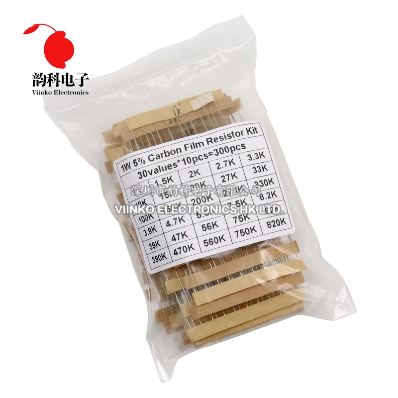 150PCS 300PCS 1W 2W 3W 5W Carbon Film Resistor Assortment Kit 5% Resistance Set 30Kinds 0.1-750 ohm 1K-820K DIY components