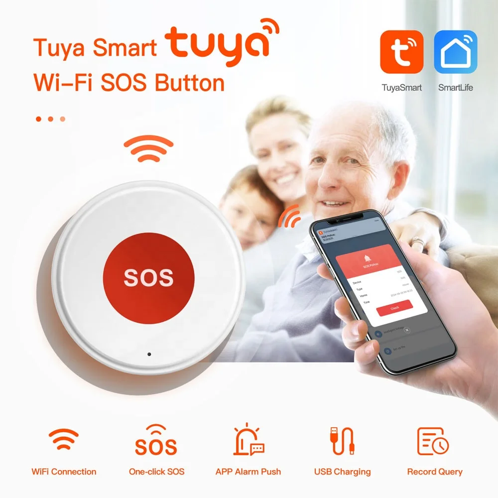 

Smart WiFi SOS Panic Button Elderly Emergency Alarm System PST-SOS-01