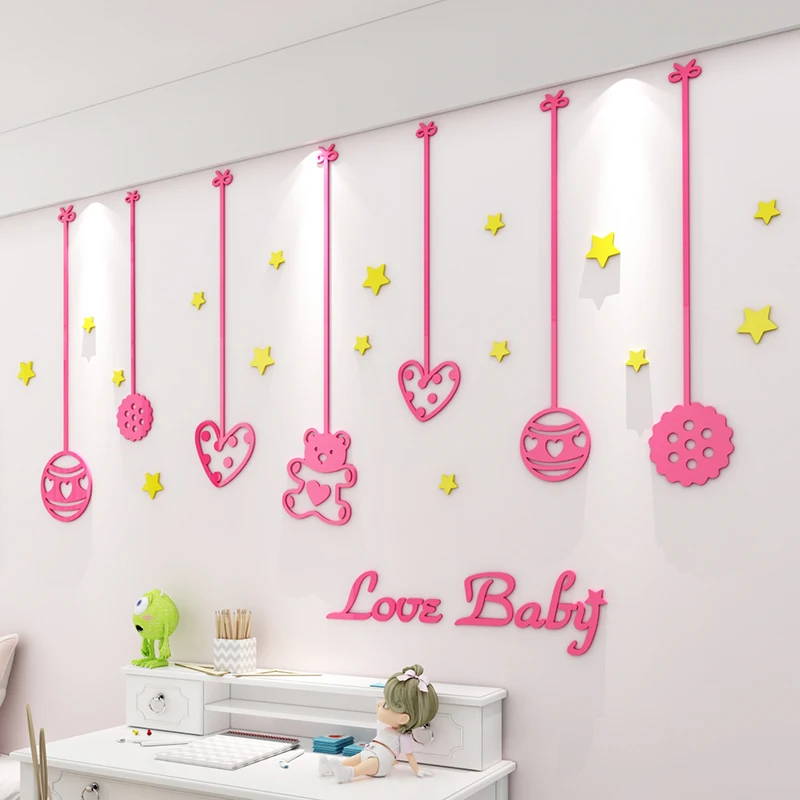 WS174 Pink cartoon wall sticker children's room baby bedroom bedside decoration Princess Room girl's room acrylic wall sticker