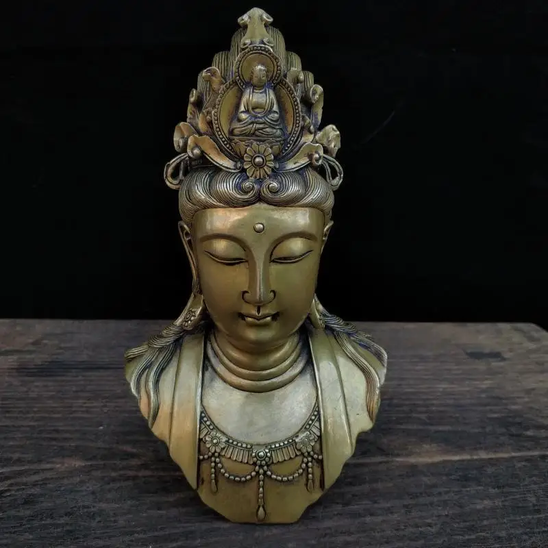 

Antique Antique Hot Sale Collection Brass South Sea Guanyin Bodhisattva Bust Face Kind Exquisite Workmanship