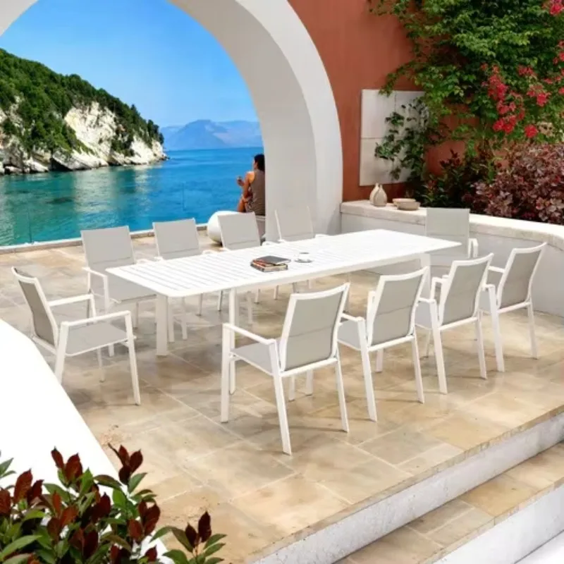 

High End Luxury Aluminium Outdoor Garden Furniture Set Tables Stackable Patio Chair Designer Seating Area Outside Yard Terrace