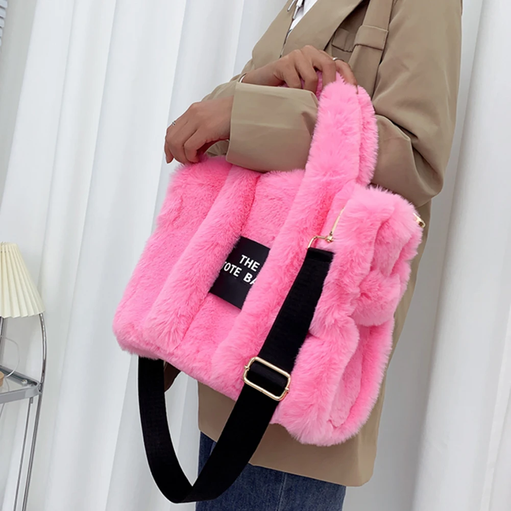 Winter Faux Fur Plush Tote Bag Women\'s Bag Letter Designer Large Capacity Handbag Shoulder Bag Purses Female Satchel Bags Bolsas