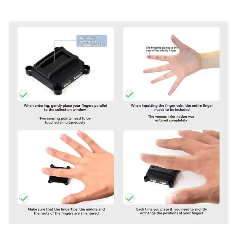 Waveshare Secure Finger Vein Scanner Module, 192Mhz 32-Bit Cortex-M4F For Intelligent Door Locks, Supports 100 Ids