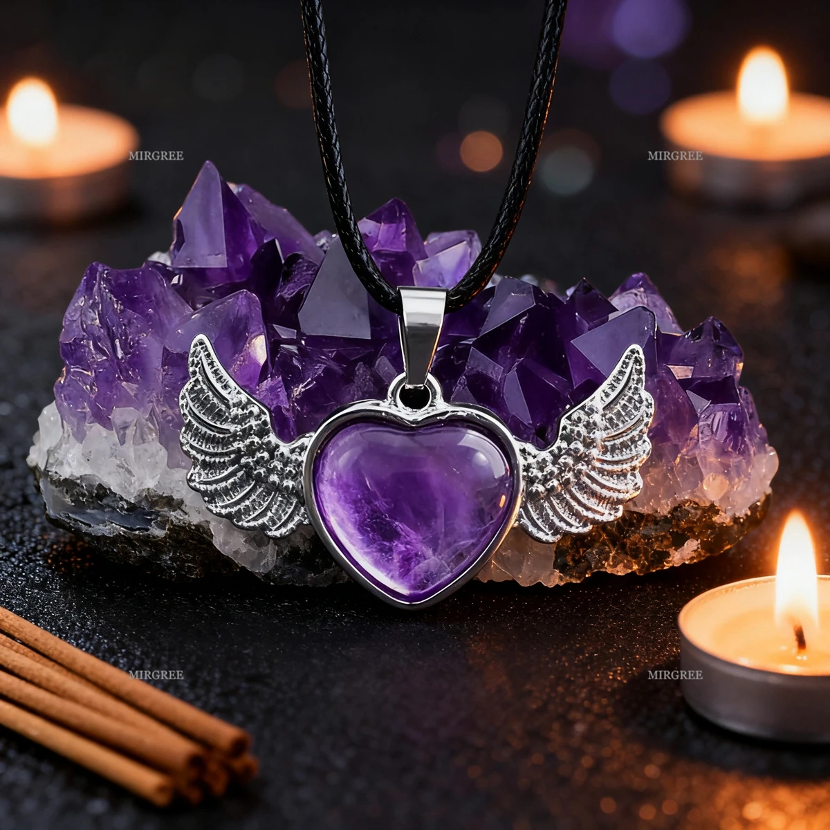2pcs Amethyst Heart-shaped Necklace Paired with Natural Amethyst Cluster Ornaments, A Unique Gift for Healing Men and Women
