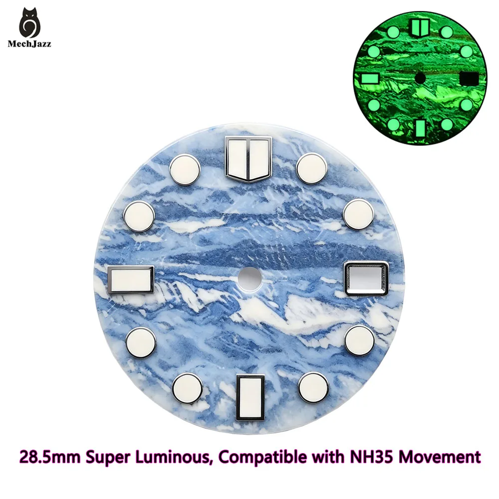 MechJazz 28.5mm Tiger Iron Stone Grain Pattern Watch Dial Super Luminous Dial For NH35 NH36 Automatic Watch Mod Parts