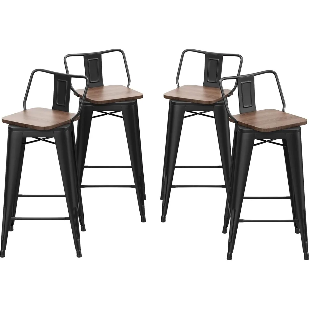 

24 Inch Swivel Bar Stools Set of 4 with Backs Counter Height Industrial Barstools for Kitchen Island (Swivel 24 inch,Matte Blac