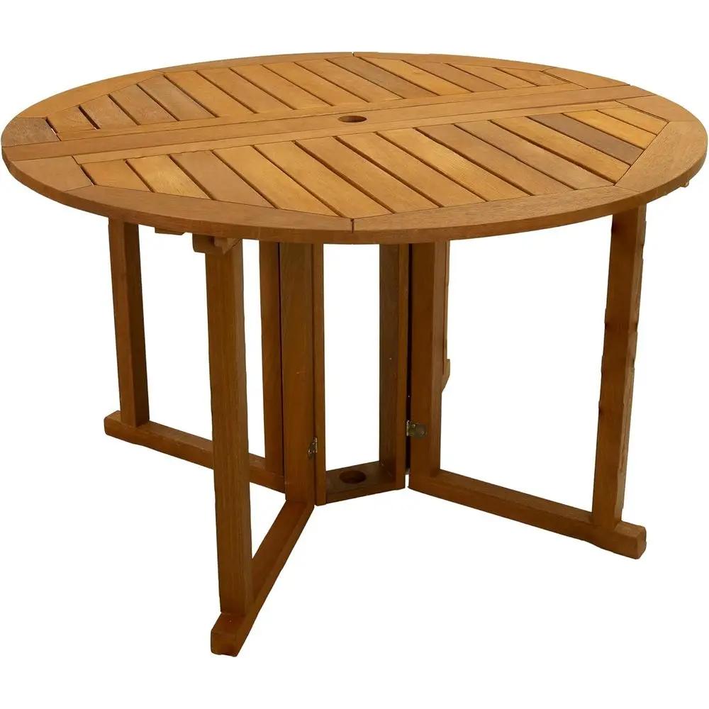 Space-Saving Teak Patio Table with Umbrella Hole for Outdoor Dining and Gatherings