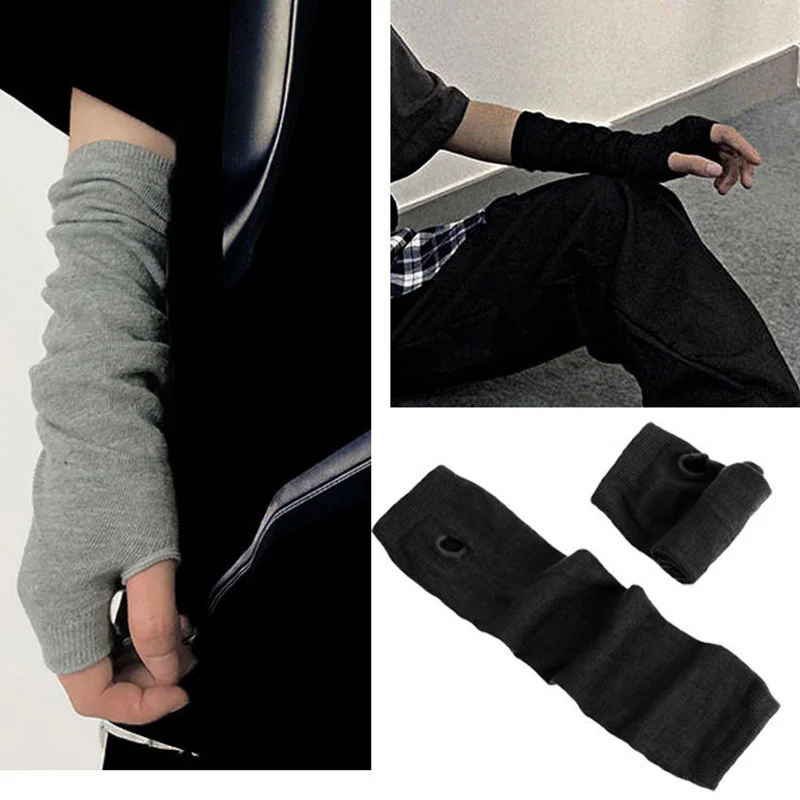 Men Women Winter Warm Arm Elbow Warmer Fingerless Dance Mitten Cuff Cosplay Darkly Ninja Knit Long Driving Sun Glove Sleeve L32