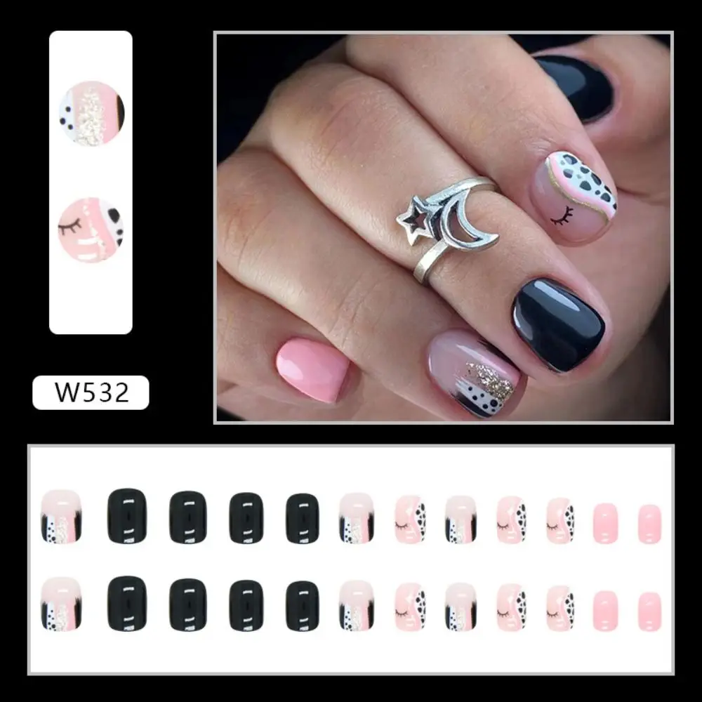 24pcs Detachable DIY Full Cover Oval White Edge Fake Nails Long French