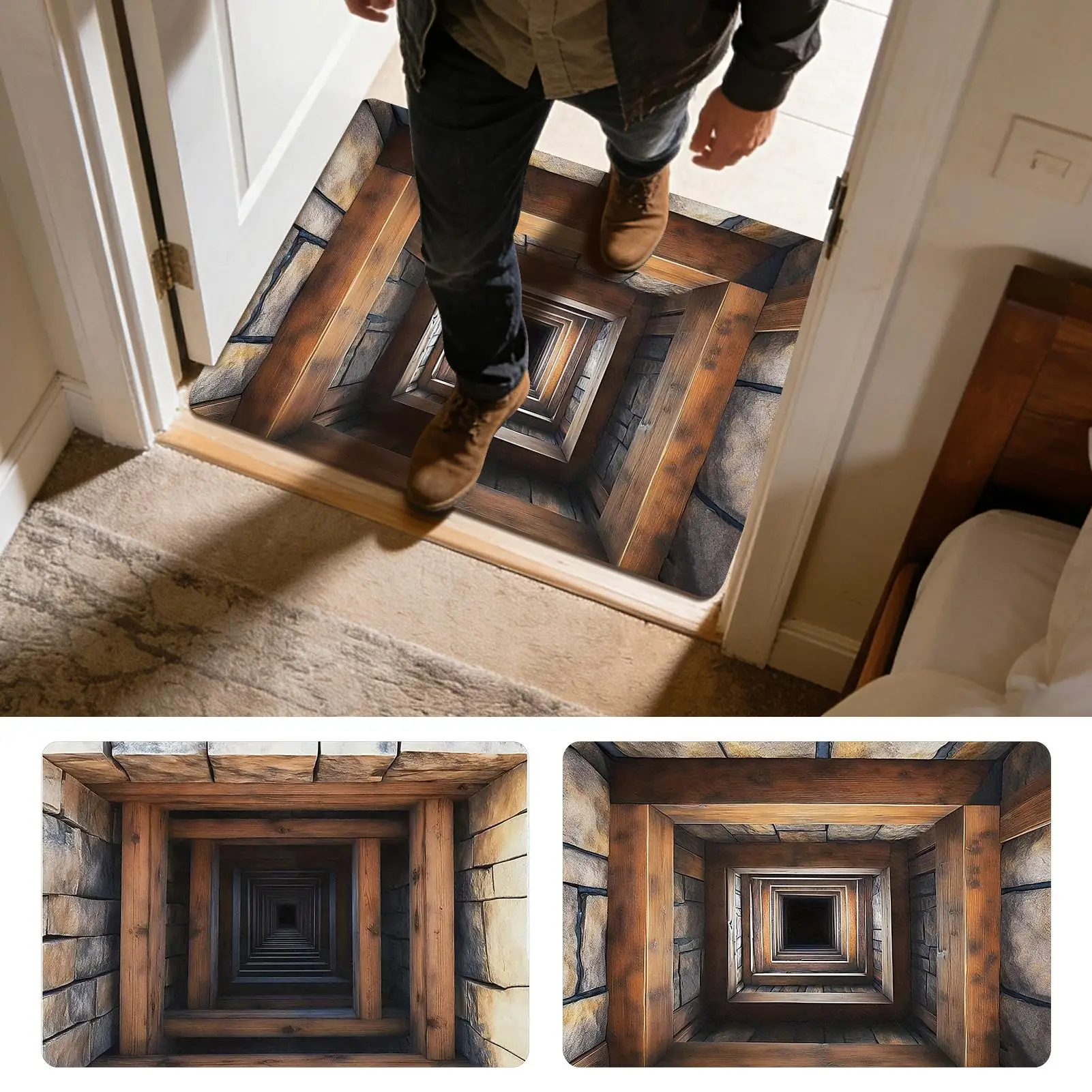 3D Optical Illusion Rug 15.75x23.62 Inch Carpet Non-slip 3D Illusion Rug for Entrance Kitchen Bathroom Indoor Halloween Porch