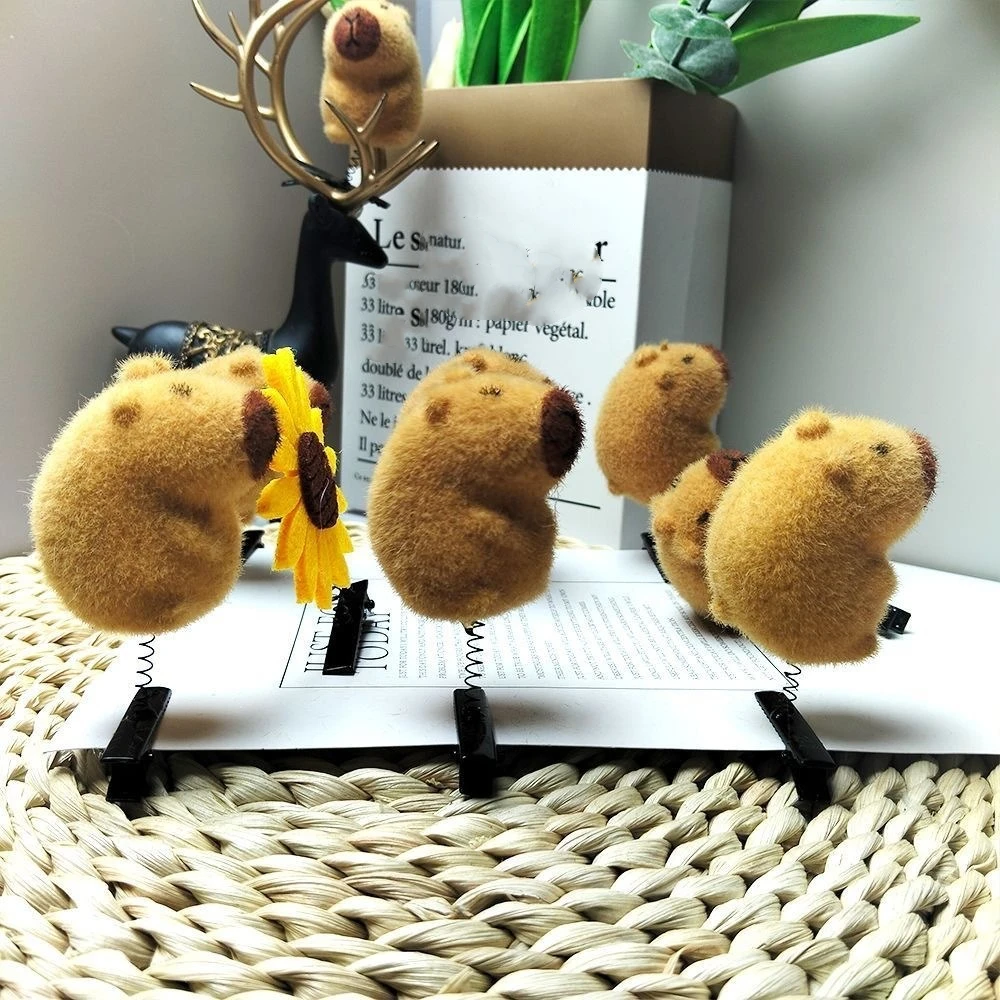 10pcs/set Flocking Capybara Hairpin Set Cute Alloy Spring Hair Clip Bouncing Doll Animal Cartoon Duckbill Clip Kids