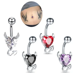 1Pc Surgical Steel Heart Navel Bettton Ring Devil Shape Crystal Belly Piercing Ombligo Sexy Women Body Piercing Jewelry 14G
