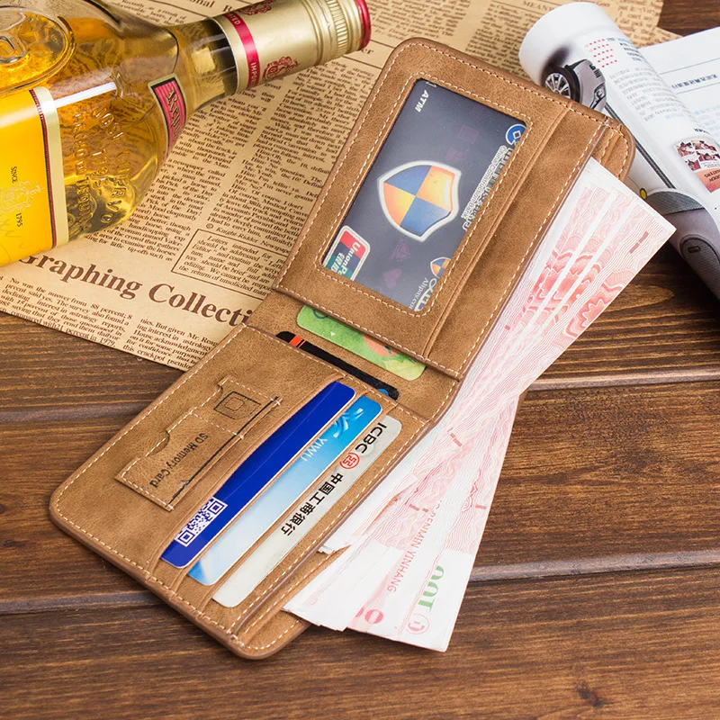New Men Wallets Credit Card/ID Holder Vintage Brand Male Wallet High Quality PU Leather Photo Holder Foldable Short Men Purse