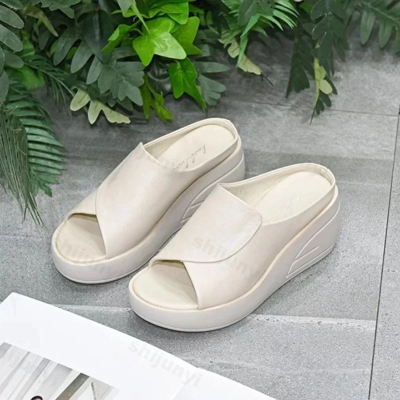 2023 New Women Sandals Women Slippers Black Wedge Platform Open Toe Women Orthopedics Thick Bottom Beach High Heels Slides image 4