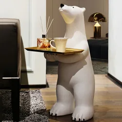 Grote ijsbeer bijzettafel esthetische ijsbeer dienblad standbeeld grote sculptuur decor luxe woonkamer decoratie huisornament