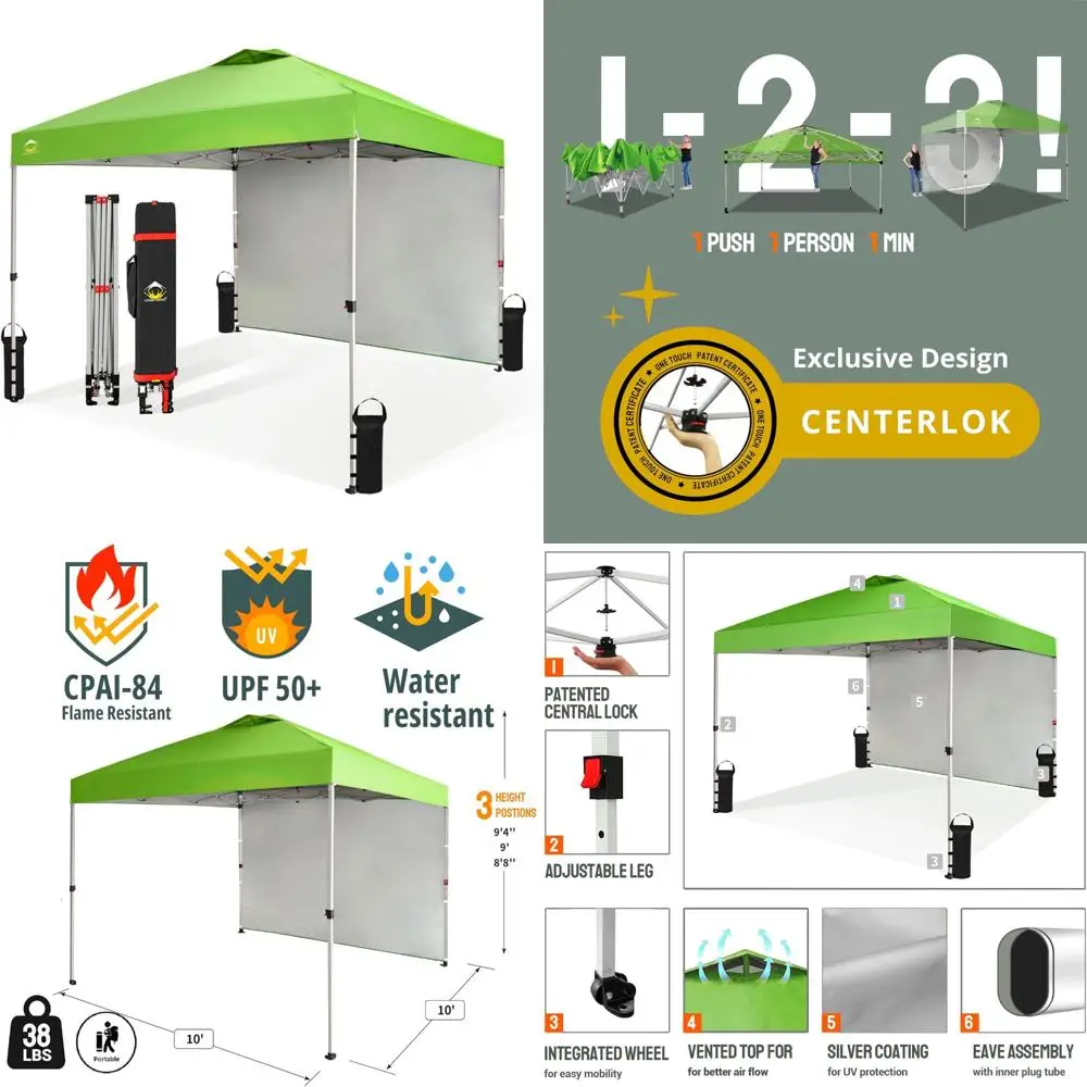 

Quick Setup 10x10 Outdoor Canopy with Side Wall - Portable Sun Shelter for Events, Parties, Camping, Beach Use