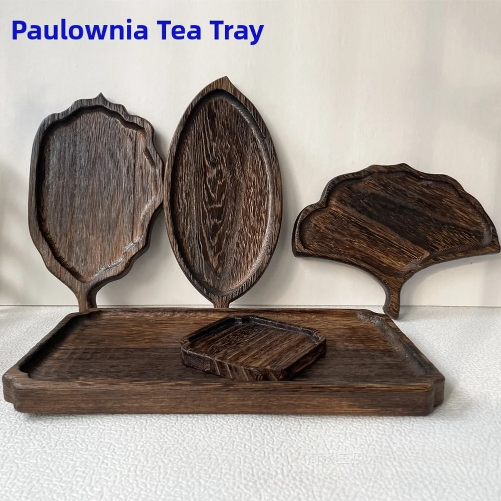 Natural Paulownia Wooden Tea Tray With Leaf Design Solid Wood Serving Board For Tea Coffee Table Hotel And Home Decoration