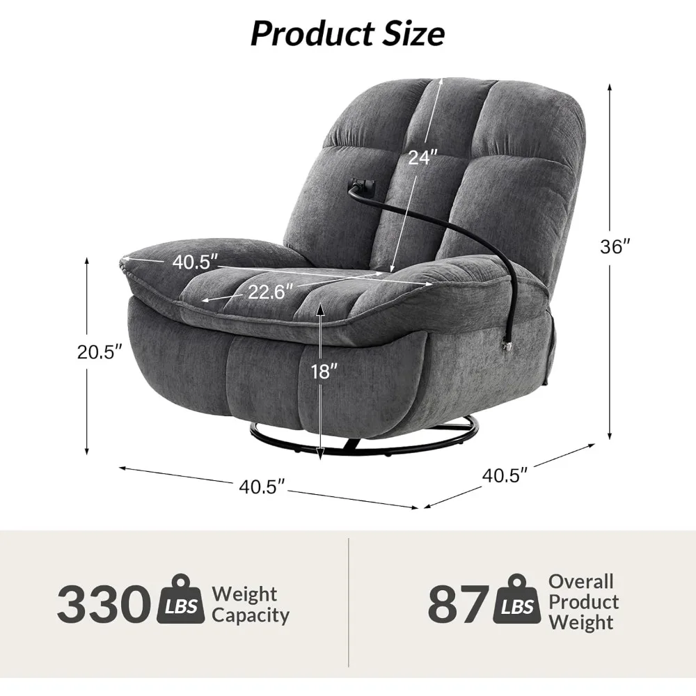 Oversized Swivel Rocker Recliner Chair,360° Rocking Recliner Chair, Manual Nursery Glider Recliner, Extra Wide Recliner