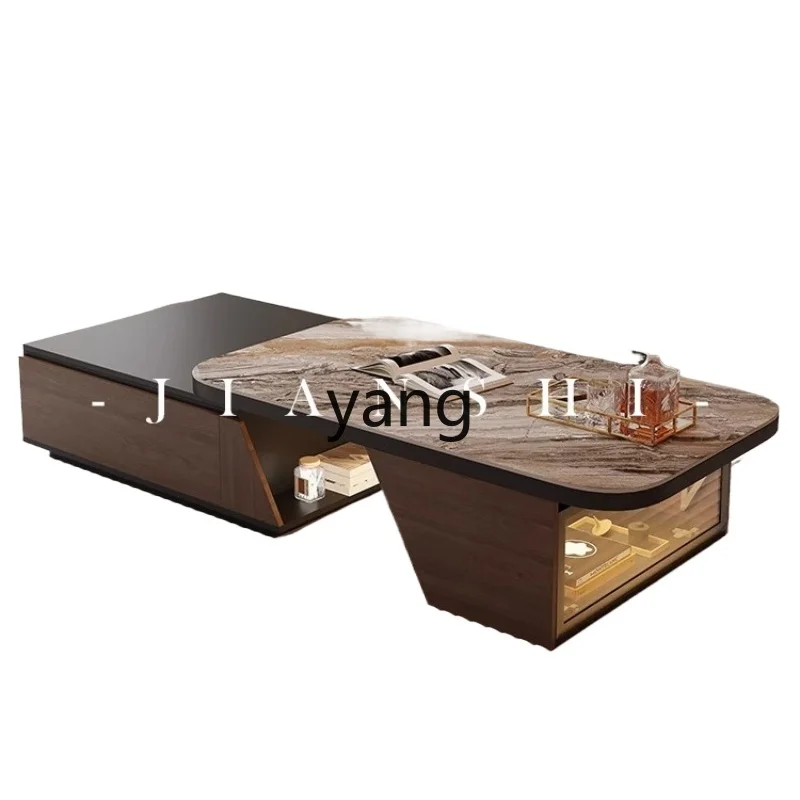 

LZR rock slab telescopic coffee table living room household high-end walnut coffee table TV cabinet combination