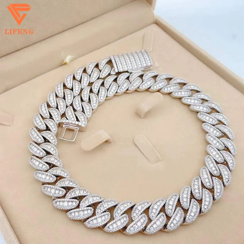 

New Design Men's Hip Hop Jewelry 925 Sterling Silver 20MM Cuban Chain Necklace Ice Out VVS Moissanite Diamonds Cuban Link Chain