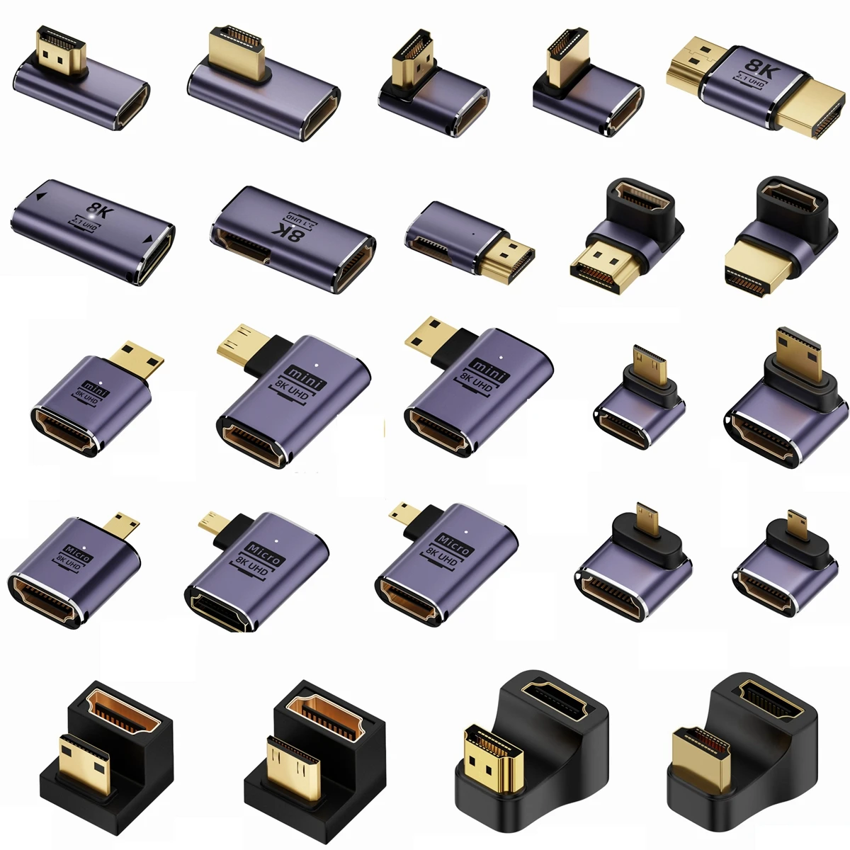 hdmi 90 degree adapter 8k 4k 120Hz 270 degree hdmi angled adapter 360 180 degree mini MICRO hdmi to HDMI U shape type converter