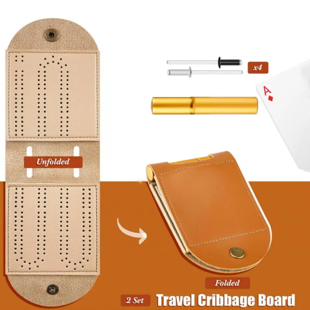 Cribbage Board Game Cribbage Wars Game Portable Faux Leather Cribbage Wars Board Game Set with Pegs for Travel Family Parties